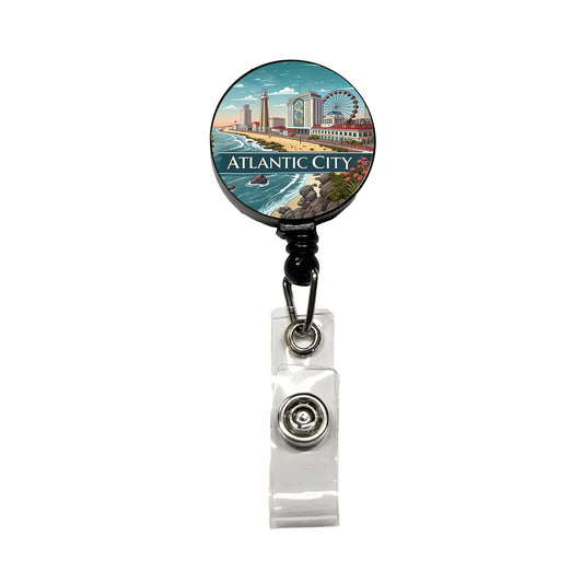 Atlantic City, New Jersey NJ Travel City State Stamp Retractable ID Key Card Name Tag Badge Holder with Clip