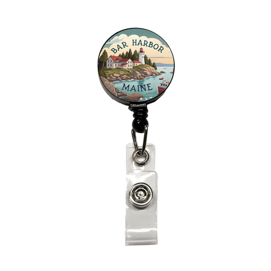 Bar Harbor, Maine ME Travel City State Stamp Retractable ID Key Card Name Tag Badge Holder with Clip