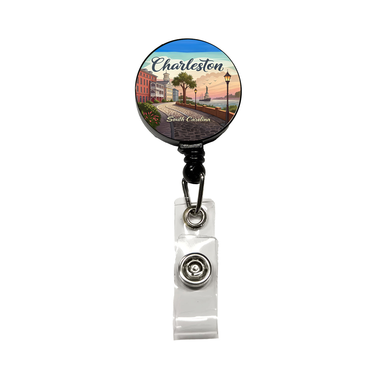 Charleston, South Carolina SC Travel City State Stamp Retractable ID Key Card Name Tag Badge Holder with Clip