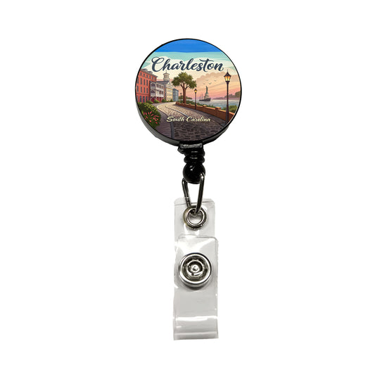 Charleston, South Carolina SC Travel City State Stamp Retractable ID Key Card Name Tag Badge Holder with Clip
