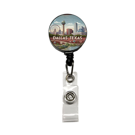 Dallas, Texas TX Travel City State Stamp Retractable ID Key Card Name Tag Badge Holder with Clip