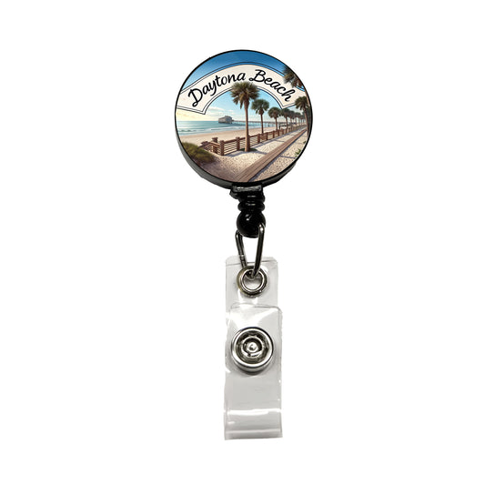Daytona Beach, Florida FL Travel City State Stamp Retractable ID Key Card Name Tag Badge Holder with Clip