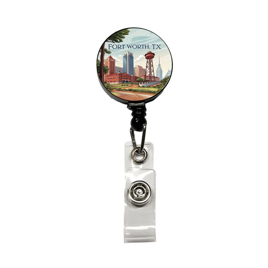 Fort Worth, Texas TX Travel City State Stamp Retractable ID Key Card Name Tag Badge Holder with Clip