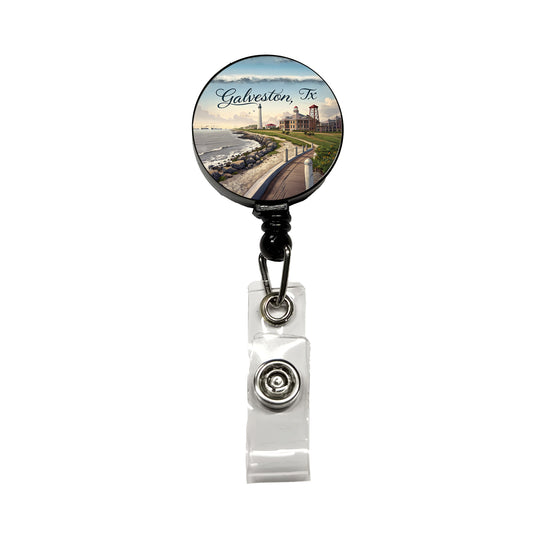 Galveston, Texas TX Travel City State Stamp Retractable ID Key Card Name Tag Badge Holder with Clip