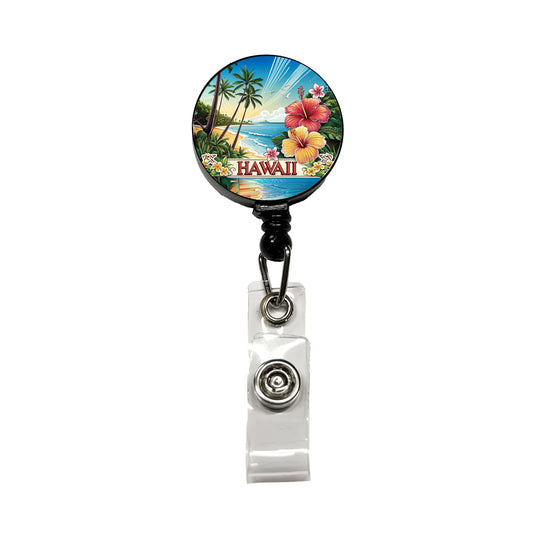Hawaii HI Travel City State Stamp Retractable ID Key Card Name Tag Badge Holder with Clip
