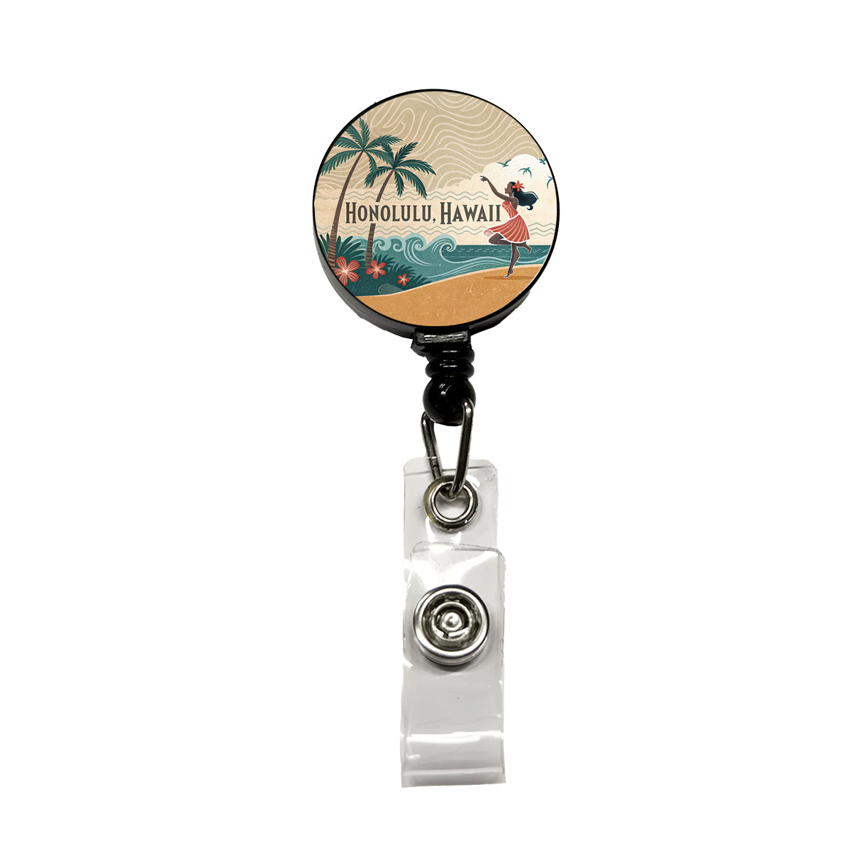 Honolulu, Hawaii HI Travel City State Stamp Retractable ID Key Card Name Tag Badge Holder with Clip