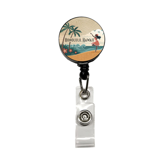 Honolulu, Hawaii HI Travel City State Stamp Retractable ID Key Card Name Tag Badge Holder with Clip