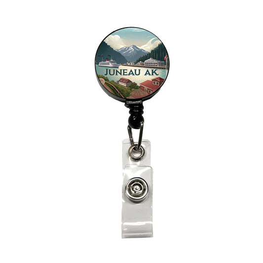 Juneau, Alaska AK Travel City State Stamp Retractable ID Key Card Name Tag Badge Holder with Clip