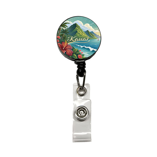Kaua'i, Hawaii HI Travel City State Stamp Retractable ID Key Card Name Tag Badge Holder with Clip