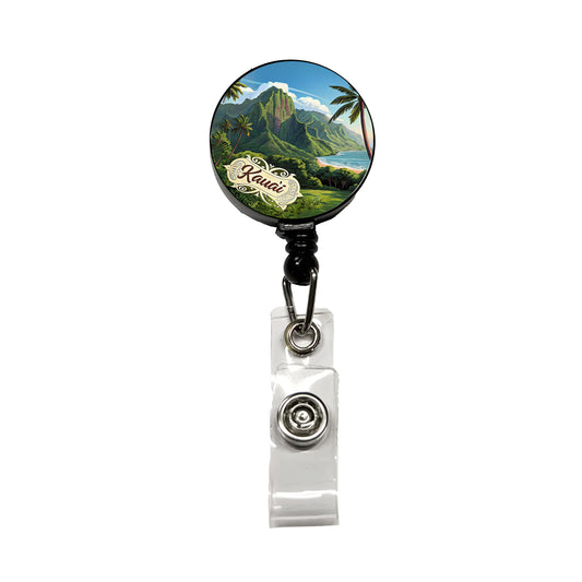 Kaua'i, Hawaii Hi Tropical Travel City State Stamp Retractable ID Key Card Name Tag Badge Holder with Clip
