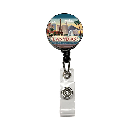 Las Vegas, Nevada NV Travel City State Stamp Retractable ID Key Card Name Tag Badge Holder with Clip