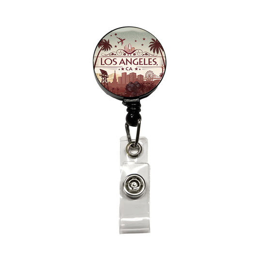 Los Angeles, California CA Travel City State Stamp Retractable ID Key Card Name Tag Badge Holder with Clip