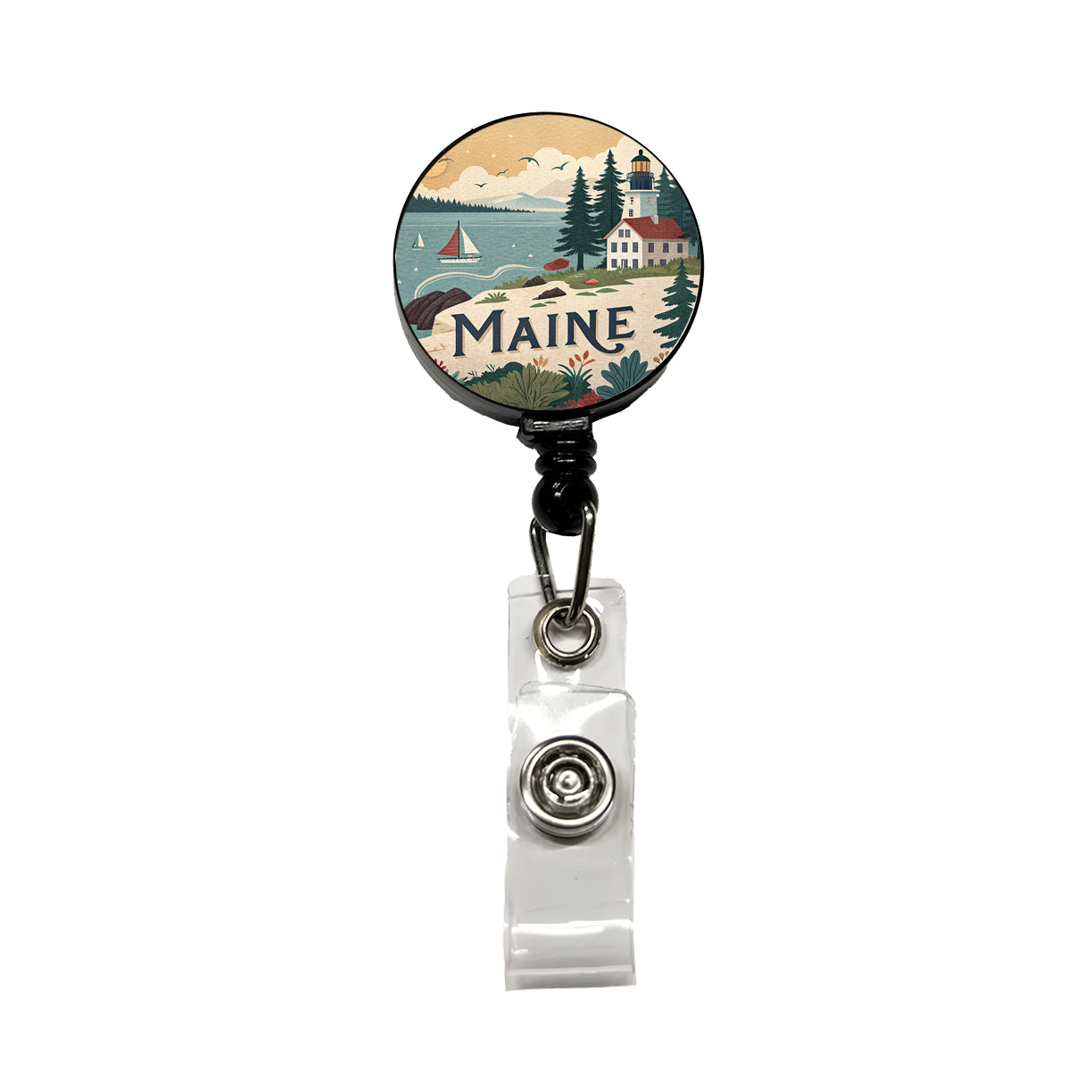 Maine ME Travel City State Stamp Retractable ID Key Card Name Tag Badge Holder with Clip