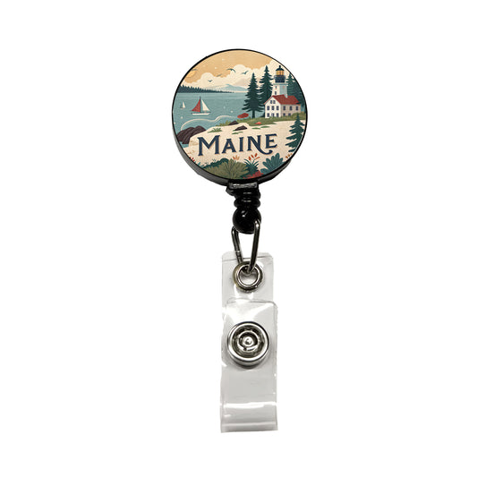 Maine ME Travel City State Stamp Retractable ID Key Card Name Tag Badge Holder with Clip