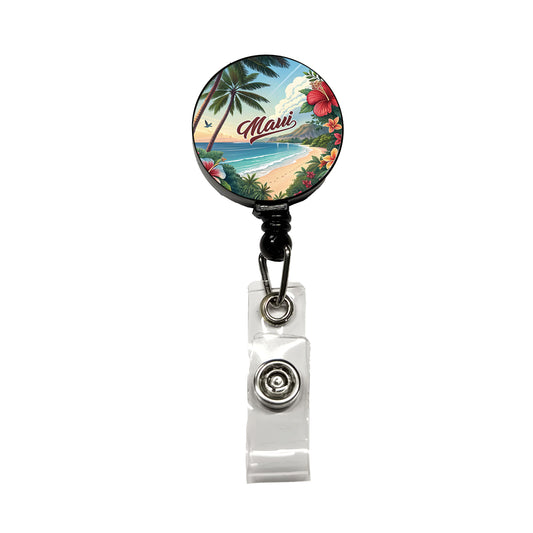 Maui, Hawaii HI Travel City State Stamp Retractable ID Key Card Name Tag Badge Holder with Clip