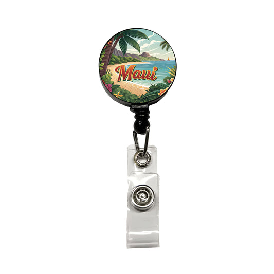 Maui, Hawaii HI Tropical Travel City State Stamp Retractable ID Key Card Name Tag Badge Holder with Clip