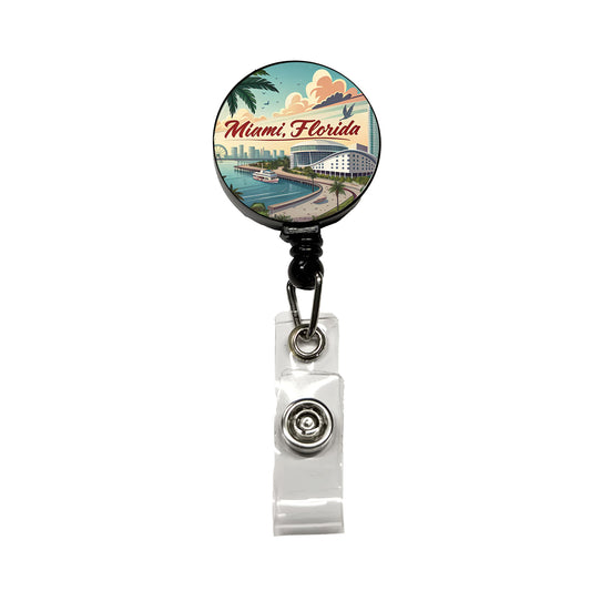 Miami, Florida FL Travel City State Stamp Retractable ID Key Card Name Tag Badge Holder with Clip