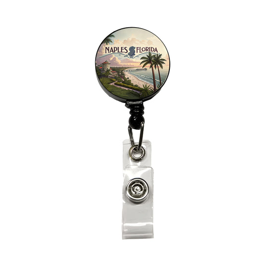 Naples, Florida FL Travel City State Stamp Retractable ID Key Card Name Tag Badge Holder with Clip