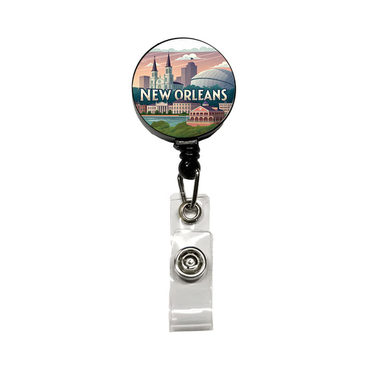 New Orleans, Louisiana LA Travel City State Stamp Retractable ID Key Card Name Tag Badge Holder with Clip