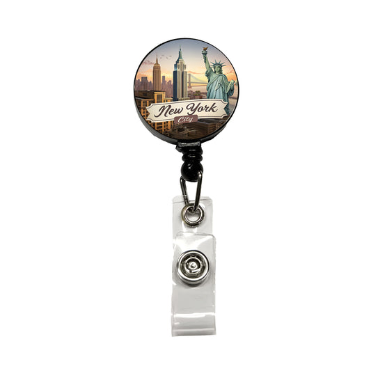 New York City NY Travel City State Stamp Retractable ID Key Card Name Tag Badge Holder with Clip