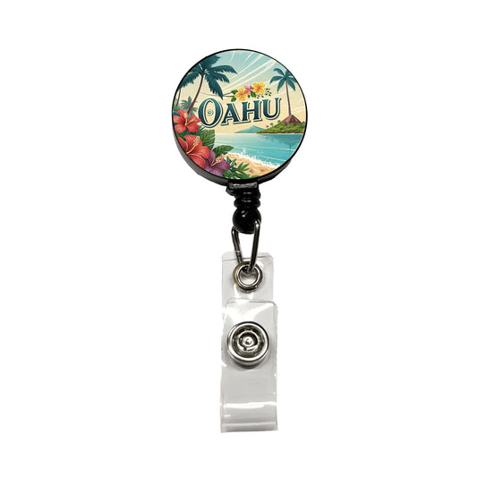 O'Ahu Hawaii HI Travel City State Stamp Retractable ID Key Card Name Tag Badge Holder with Clip