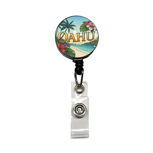O'Ahu Hawaii HI Tropical Travel City State Stamp Retractable ID Key Card Name Tag Badge Holder with Clip