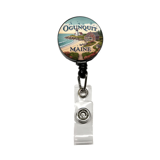 Ogunquit, Maine ME Travel City State Stamp Retractable ID Key Card Name Tag Badge Holder with Clip