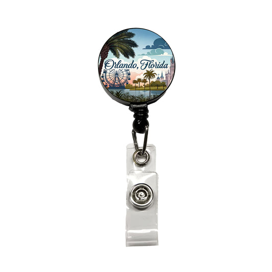 Orlando, Florida FL Travel City State Stamp Retractable ID Key Card Name Tag Badge Holder with Clip