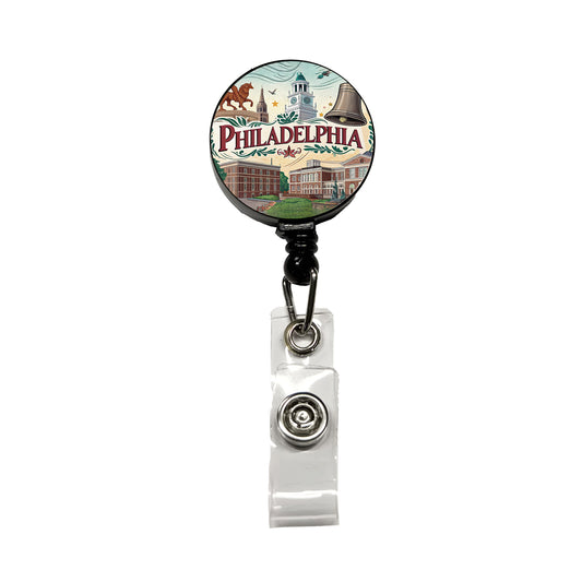 Philadelphia PA Travel City State Stamp Retractable ID Key Card Name Tag Badge Holder with Clip