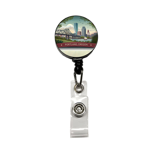 Portland, Oregon OR Travel City State Stamp Retractable ID Key Card Name Tag Badge Holder with Clip
