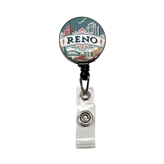 Reno, Nevada NV Travel City State Stamp Retractable ID Key Card Name Tag Badge Holder with Clip