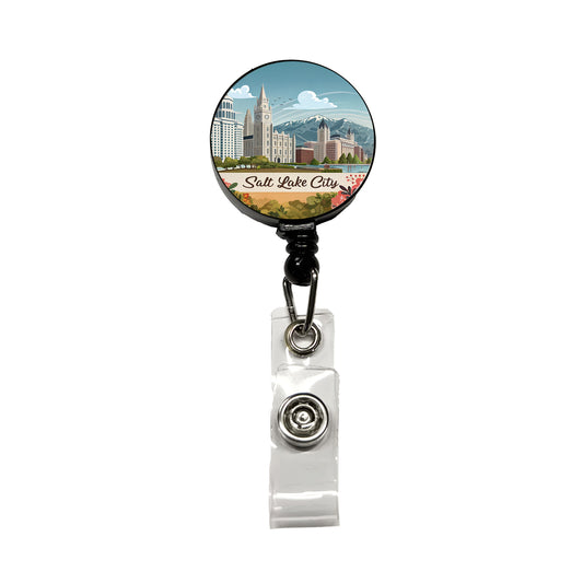 Salt Lake City, Utah UT Travel City State Stamp Retractable ID Key Card Name Tag Badge Holder with Clip