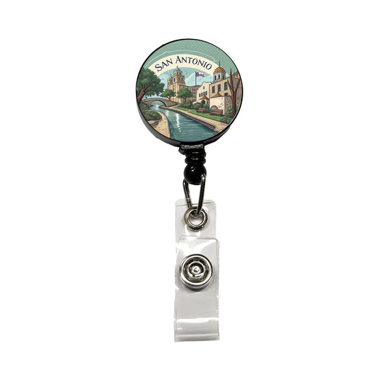 San Antonio, Texas TX Travel City State Stamp Retractable ID Key Card Name Tag Badge Holder with Clip