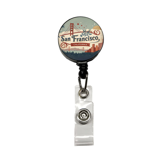 San Francisco, California CA Travel City State Stamp Retractable ID Key Card Name Tag Badge Holder with Clip