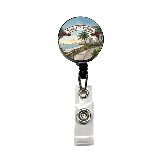 Sarasota, Florida FL Travel City State Stamp Retractable ID Key Card Name Tag Badge Holder with Clip