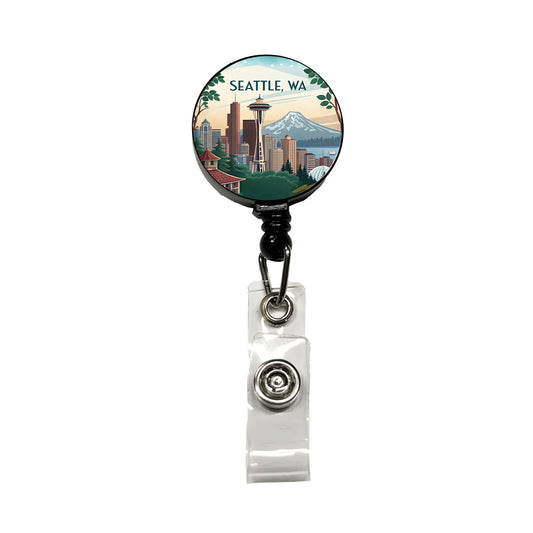 Seattle, Washington WA Travel City State Stamp Retractable ID Key Card Name Tag Badge Holder with Clip