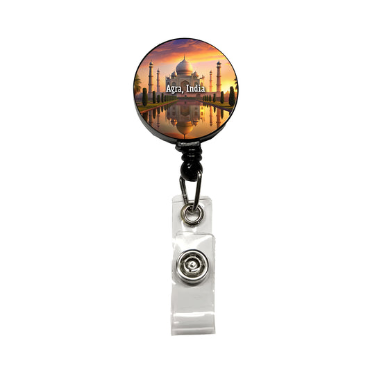 Agra, India Travel City Country Stamp Retractable ID Key Card Name Tag Badge Holder with Clip