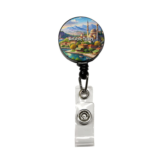 Antalya, Turkey Travel City Country Stamp Retractable ID Key Card Name Tag Badge Holder with Clip