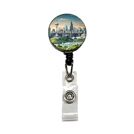 Auckland, New Zealand Travel City Country Stamp Retractable ID Key Card Name Tag Badge Holder with Clip