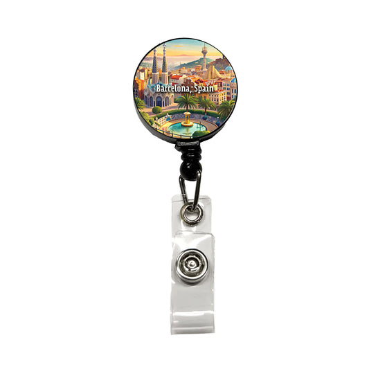 Barcelona, Spain Travel City Country Stamp Retractable ID Key Card Name Tag Badge Holder with Clip