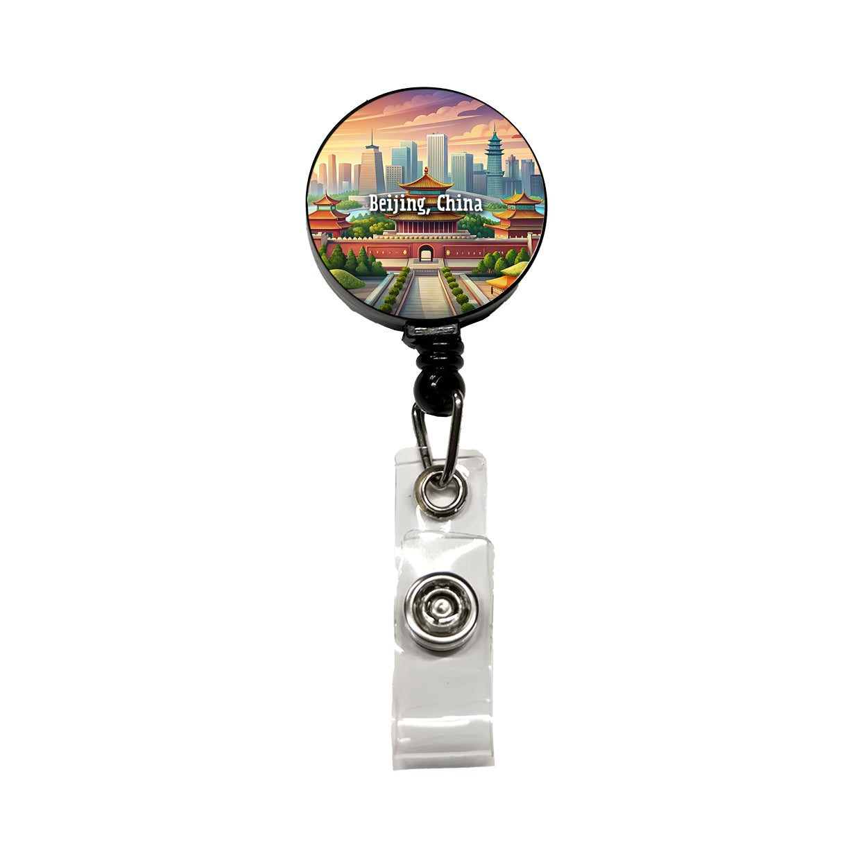 Beijing, China Travel City Country Stamp Retractable ID Key Card Name Tag Badge Holder with Clip