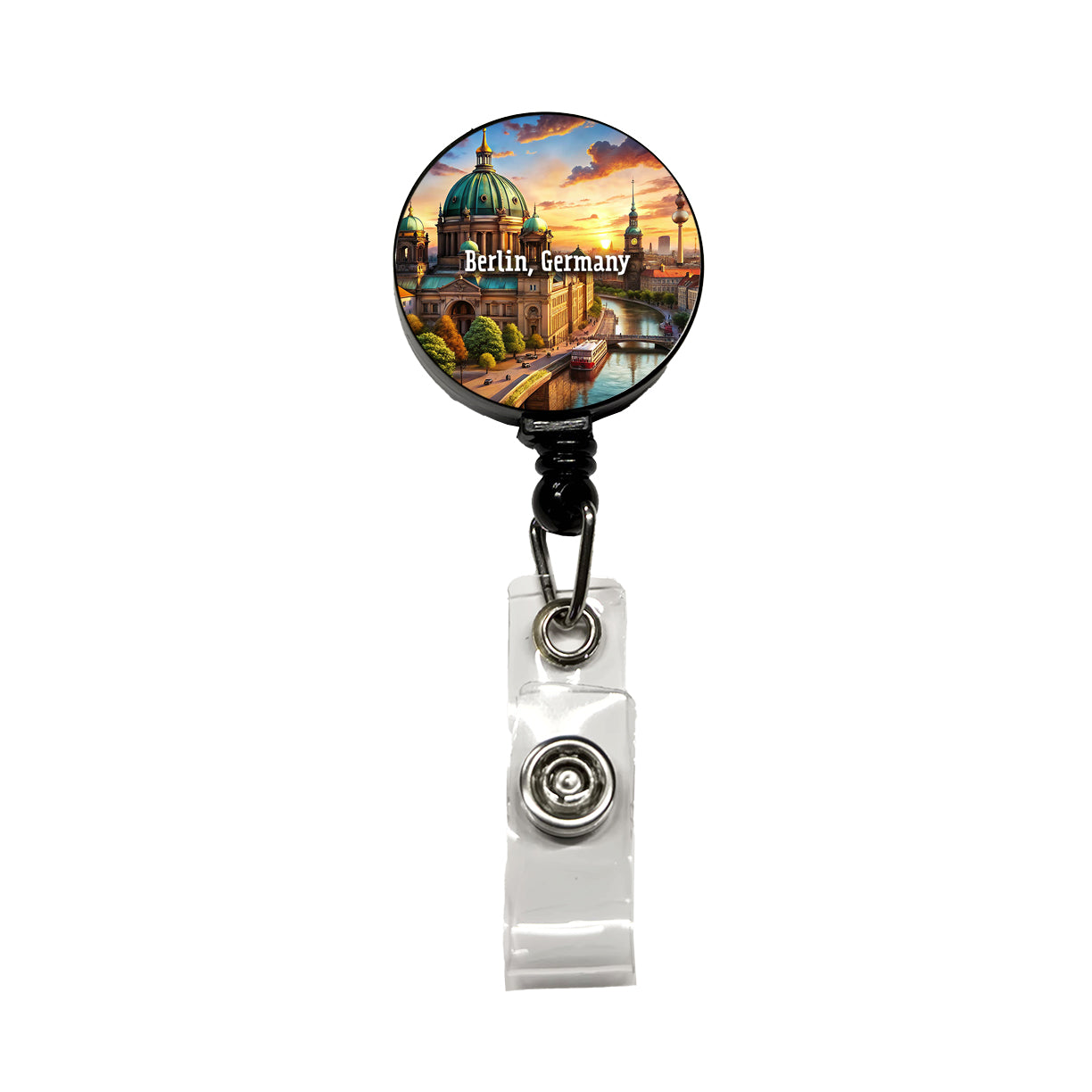Berlin, Germany Travel City Country Stamp Retractable ID Key Card Name Tag Badge Holder with Clip