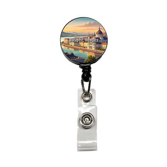 Budapest, Hungary Travel City Country Stamp Retractable ID Key Card Name Tag Badge Holder with Clip