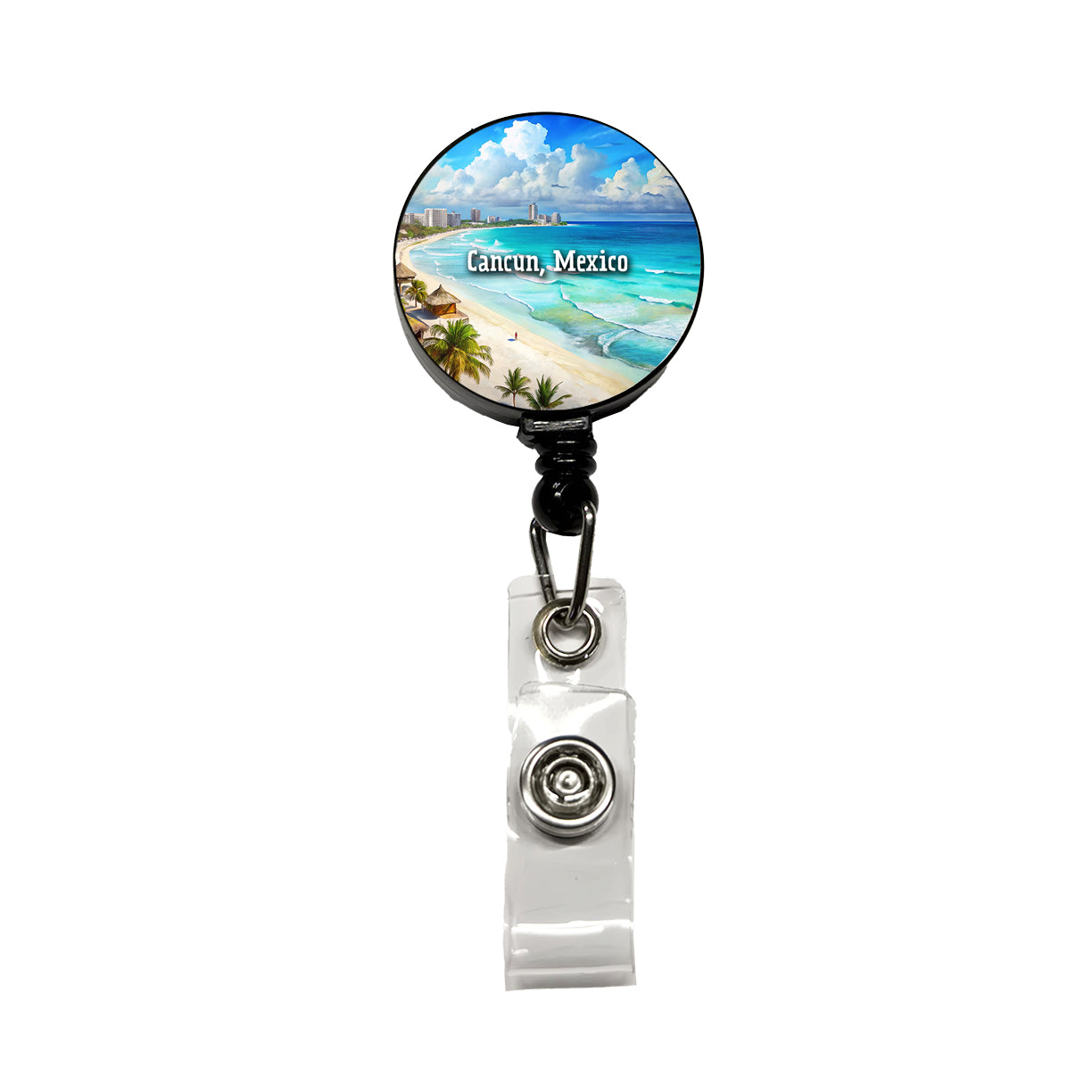 Cancun, Mexico Travel City Country Stamp Retractable ID Key Card Name Tag Badge Holder with Clip