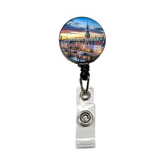 Copenhagen, Denmark Travel City Country Stamp Retractable ID Key Card Name Tag Badge Holder with Clip