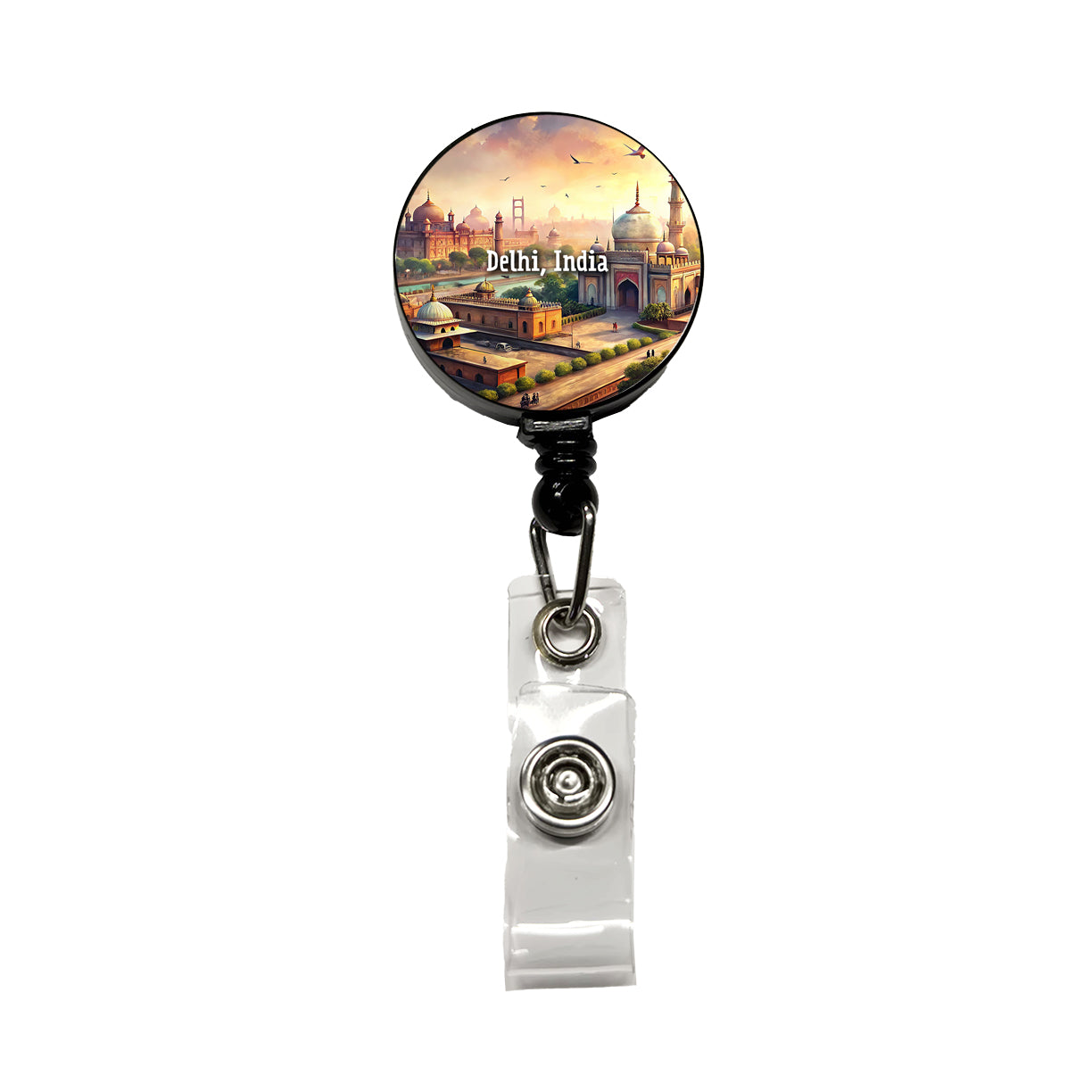 Delhi, India Travel City Country Stamp Retractable ID Key Card Name Tag Badge Holder with Clip