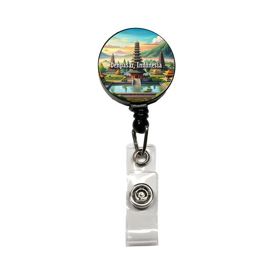 Denpasar, Indonesia Travel City Country Stamp Retractable ID Key Card Name Tag Badge Holder with Clip