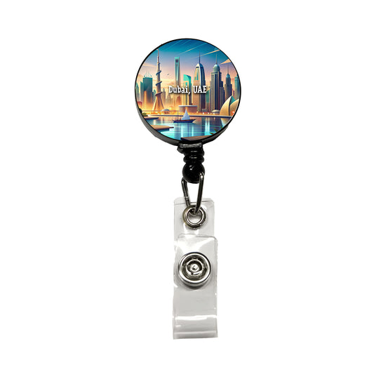 Dubai, UAE Travel City Country Stamp Retractable ID Key Card Name Tag Badge Holder with Clip