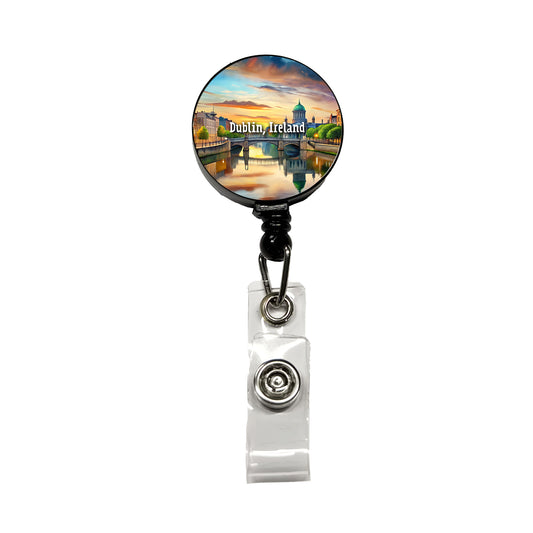 Dublin, Ireland Travel City Country Stamp Retractable ID Key Card Name Tag Badge Holder with Clip
