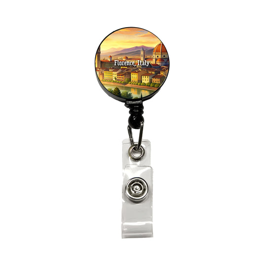 Florence, Italy Travel City Country Stamp Retractable ID Key Card Name Tag Badge Holder with Clip